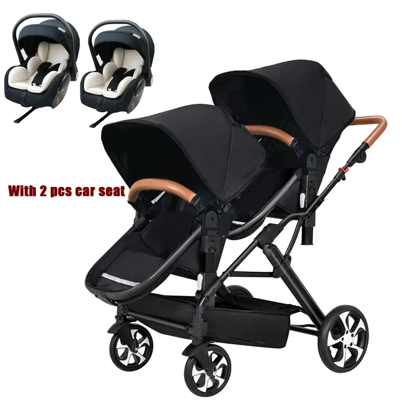 Cochecito doble 3 en 1 con dos asientos de coche, cochecito doble plegable con mosquitera y cubierta para lluvia enviado desde la UE