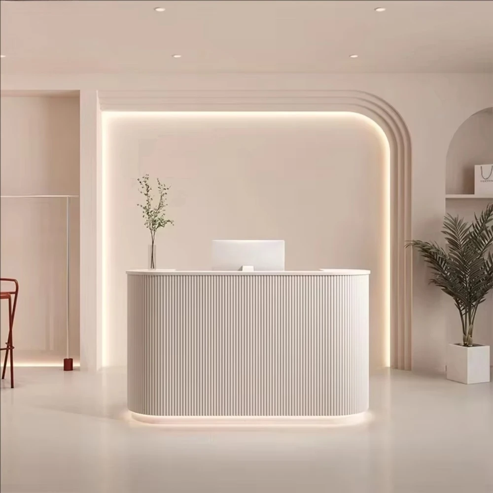 Commercial Modern Design Reception Desk for Hotels Beauty Salons Bars-Light Luxury Curved Stone Front