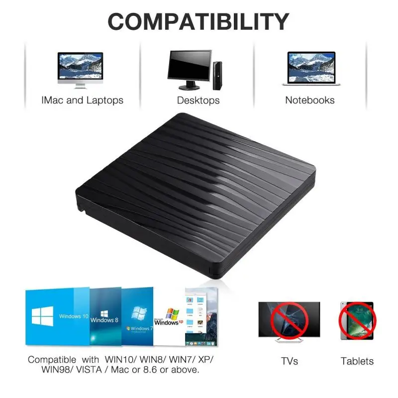 DVD Drive eksternal tipe-c USB3.0, Drive CD DVD-ROM, pemutar CD-ROM, penulis RW, Drive optik eksternal untuk Laptop Desktop PC