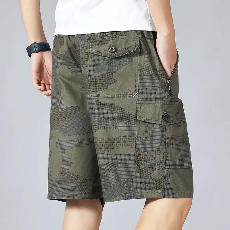 Men\'s Camo Shorts Elastic Waistband Casual Cargo Shorts Hiking Running Male Clothes Athletic Plus Size Y2K Knee Short Pants