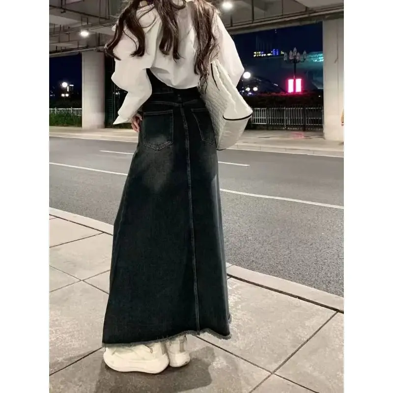 High Waist A-Line Midi Denim Skirt Women Summer Slimming Vintage American Design plus Size Cotton Blend Business Casual Skirt view 5