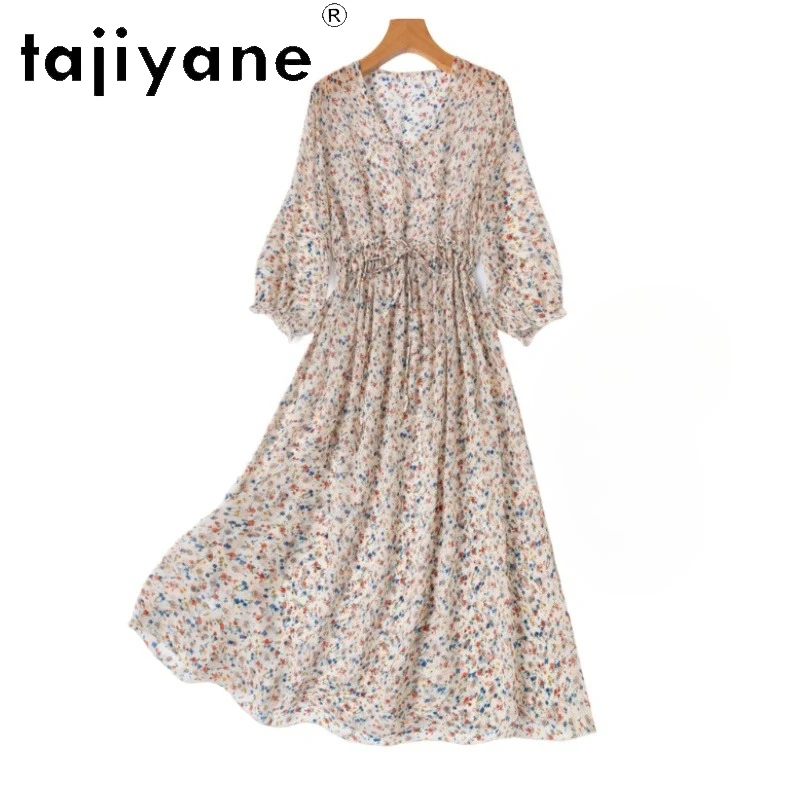 

TAJIYANE 100% Шелковое платье из тутового шелкопряда, длинное, с V-образным вырезом, для отпуска, 2026, женская одежда, полупрозрачное, летнее, Vestidos Largos