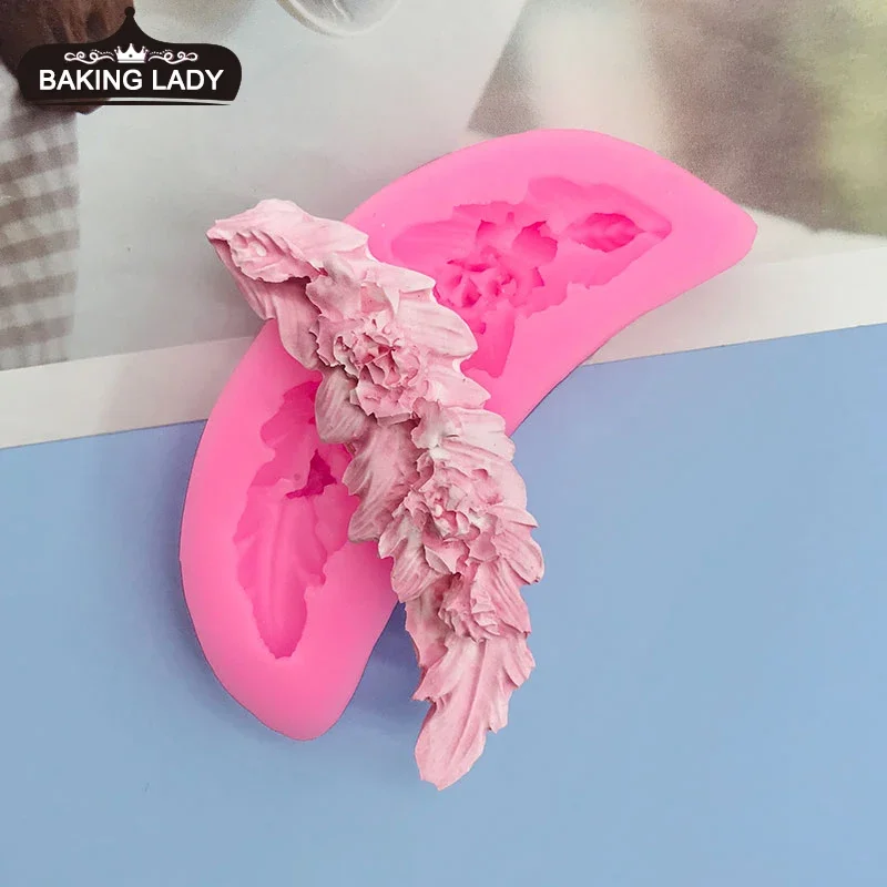 DIY باقة ريشة قالب من السيليكون الخبز الشوكولاته فندان العفن جارلاند كعكة المحيطة قالب الزخرفية
