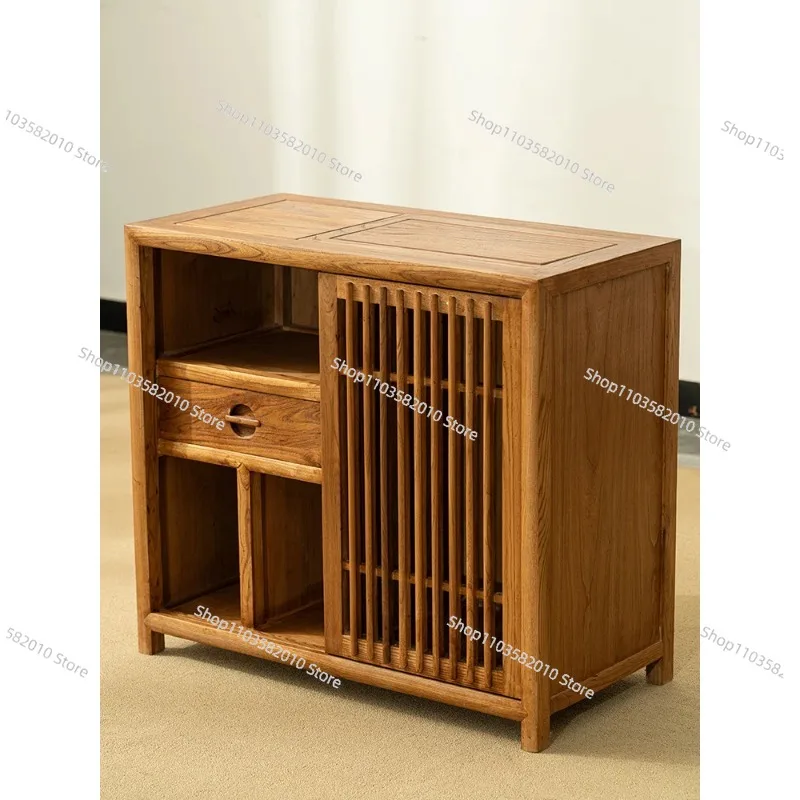 New Chinese Style Solid Wood Tea Boiling Cabinet, Old Elm Living Room Office Side Tea Table Storage