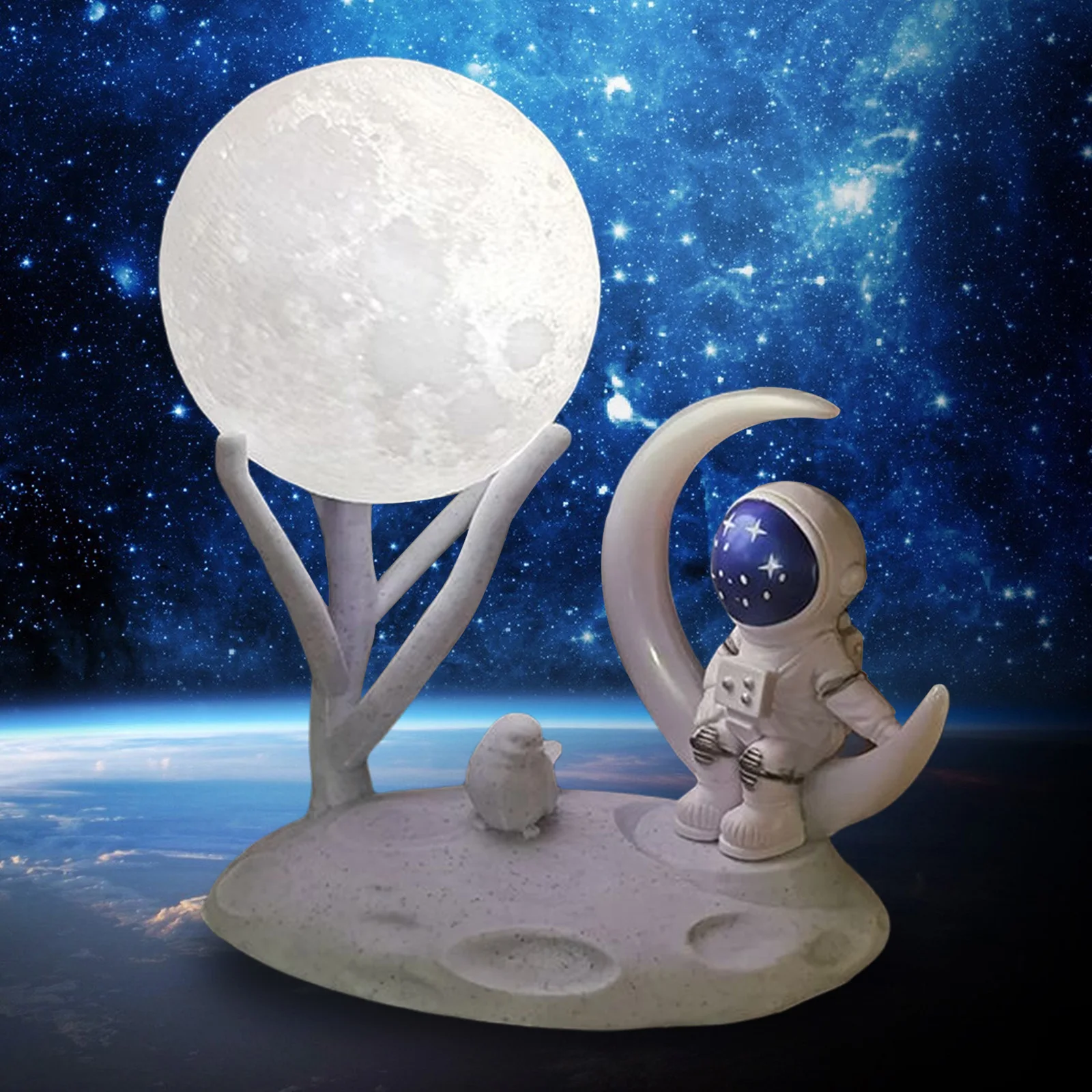 Astronaut Moon Spaceman Dolls Night Lamp Ornaments Decorative Light Rechargeable Stepless Dimming  Xmas Holiday Gifts 300mAh