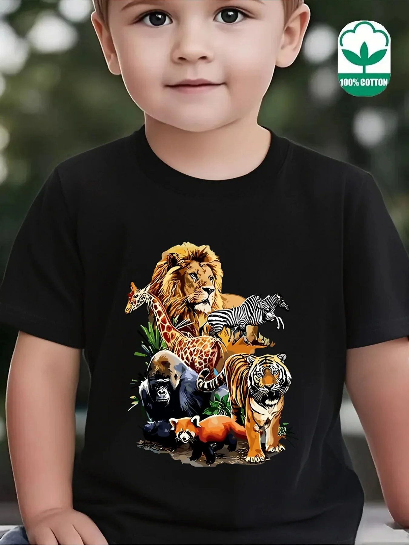 Lovely Jungle Wildlife Collection Cartoon Graphic Family Matching T Shirts Boys Girls Parent Child Daily Wear Cotton Tops