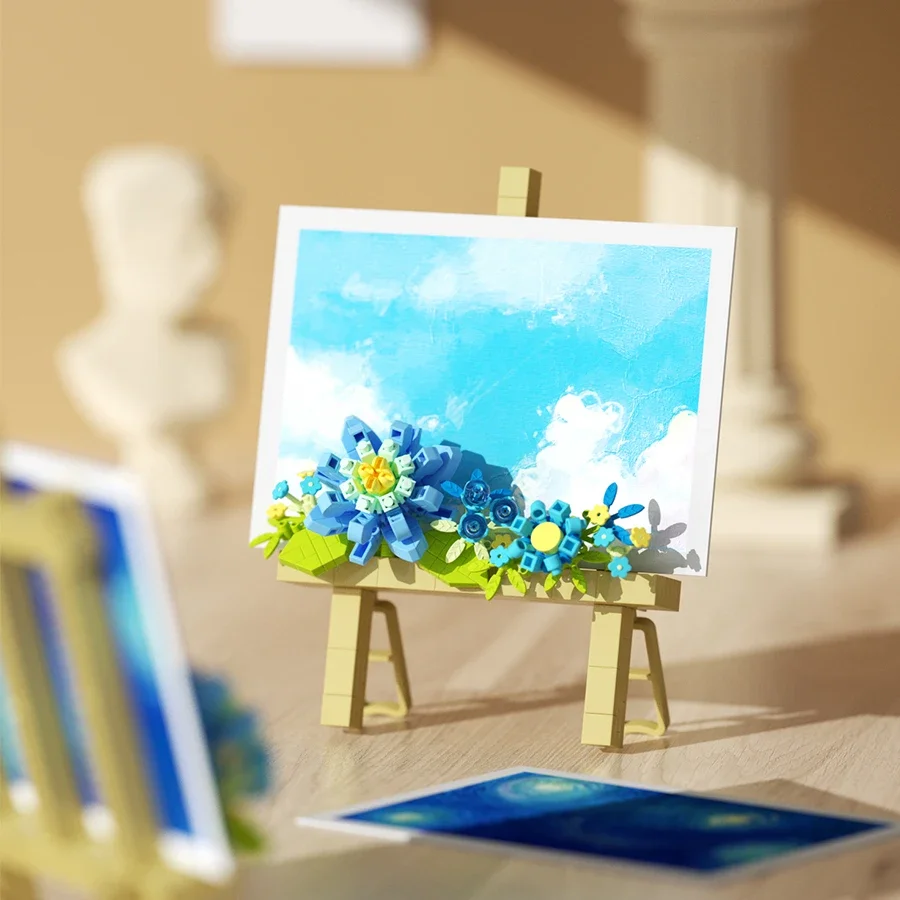 Mini Flower Painting Shelf - DIY Building Blocks Easel, Educational Display Gift