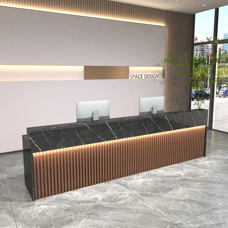 Modern Luxury Wood Reception Desk For Hotel And School Use Small Pink Customizable Sizes Office Front Desk