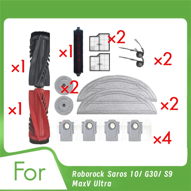 N83R 15 Pcs For Roborock Saros 10/ G30/ S9 Maxv Ultra Robot Vacuum Roller Side Brush HEPA Filter Mop Pad Dust Bag