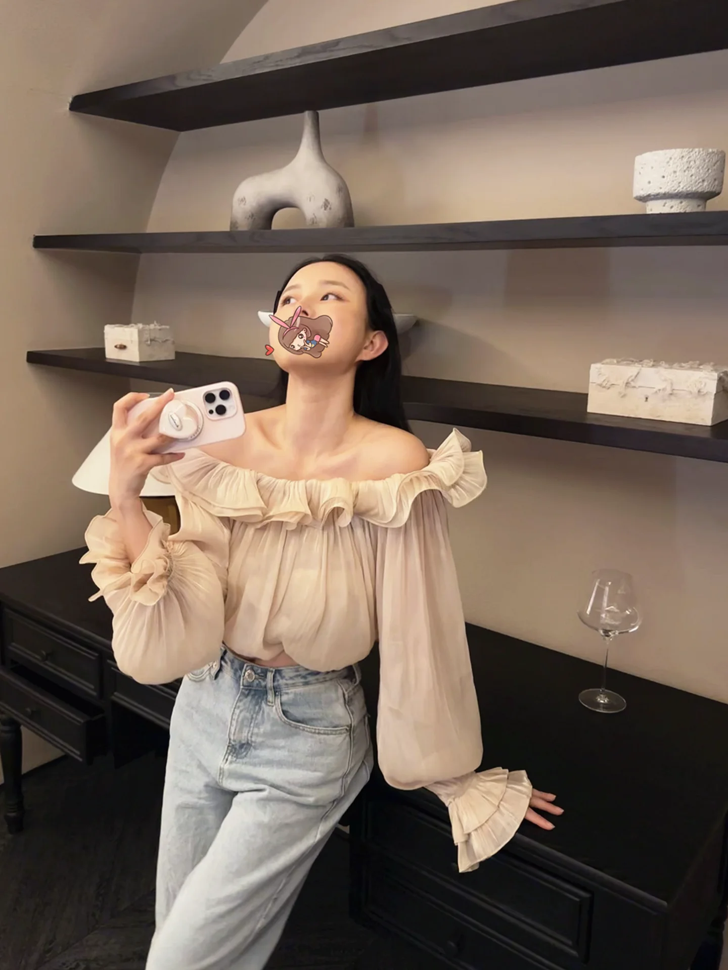 

Модная женская блузка MadmanMomo с одним рукавом, рукавами-фонариками, коротким топом и кружевной отделкой, в нежном стиле, свободного кроя, с длинными рукавами