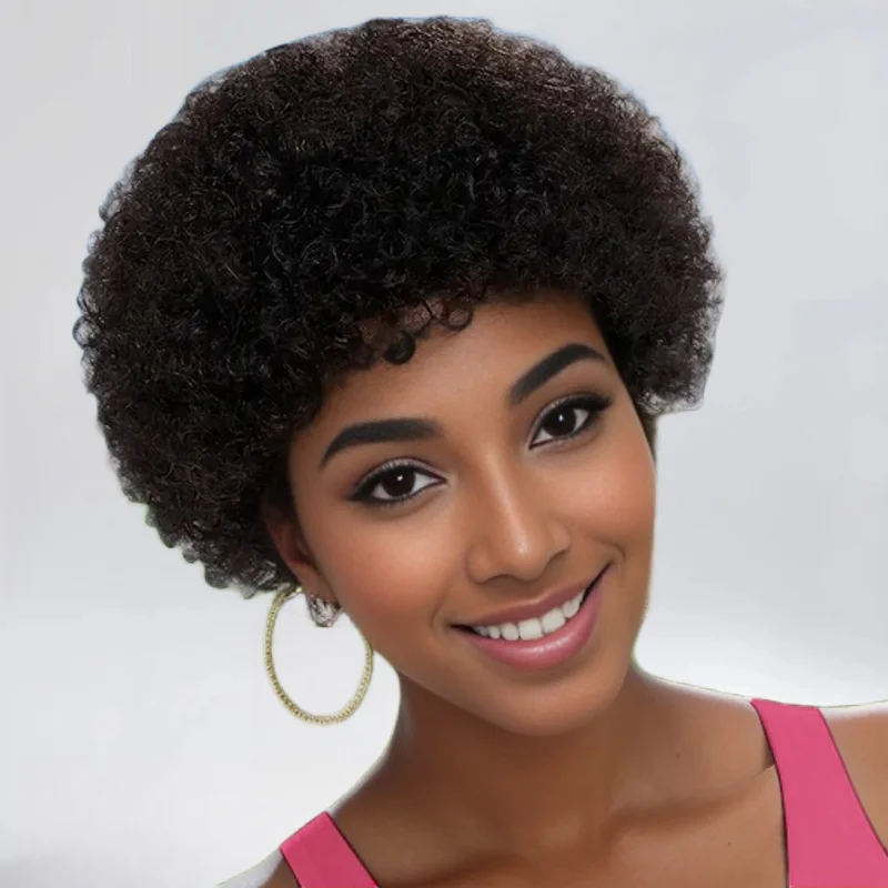 شعر بشري أفريقي قصير مجعد مصنوع آليًا بالكامل للنساء #1