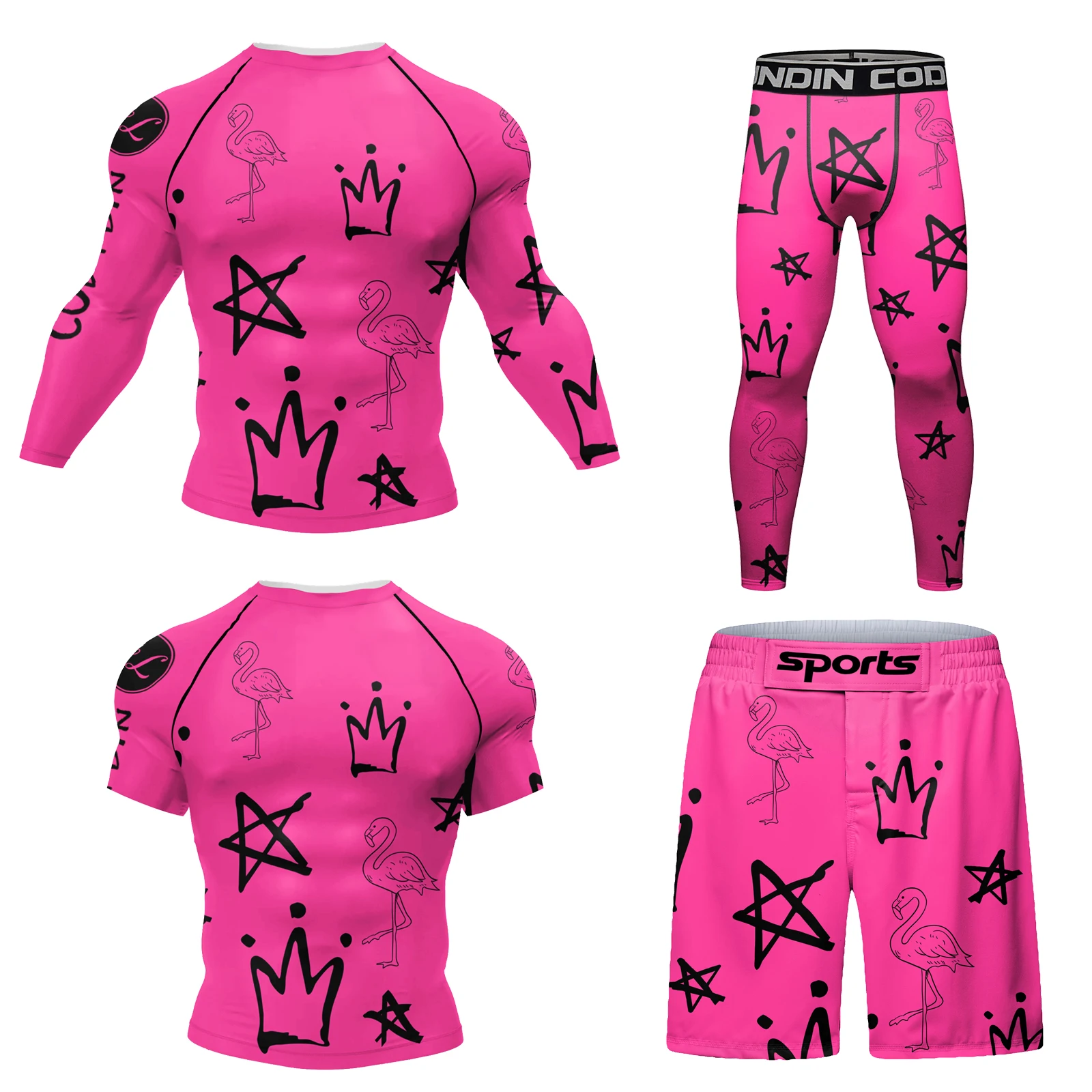 Cody Lundin Homens Active Wear Rosa Atlético Ginásio Camiseta proteção uv Homens Rash Guard BJJ jiu jitsu Rash Guard MMA Grappling Shorts