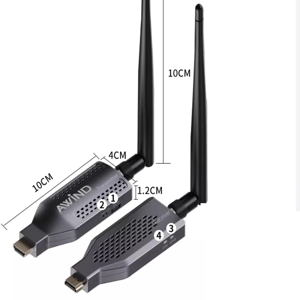 Wireless HDMI Transmitter and Receiver, Plug and Play, Streaming Audio Video from Laptops, PC, TV Box, Cameras to TVs/Projectors