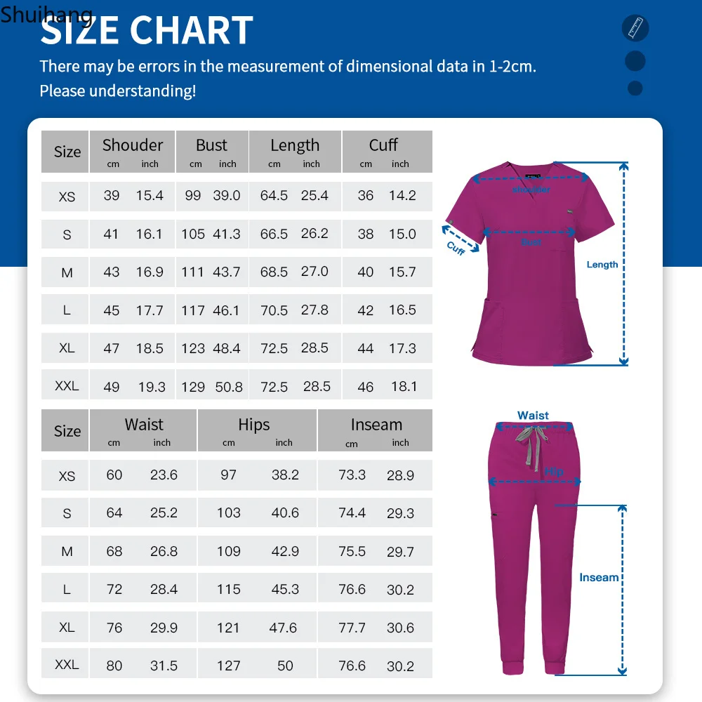 Multicolor Scrubs Uniform Short Sleeve Tops+Pants Nursing Uniform Women Pet Shop Doctor Scrub Medical Surgery Workwear Scrub Set