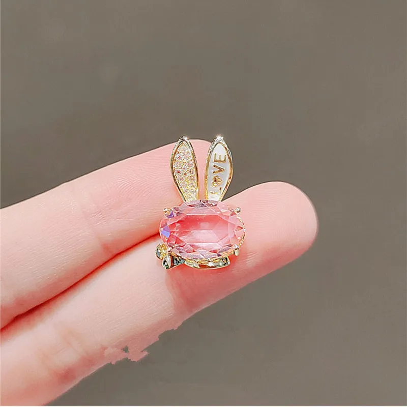 Süße niedliche Kaninchen-Blumen-Kristall-Broschen für Damen, Boutique, kleine Tierabzeichen, Anstecknadel, Schultasche, Handtaschen-Accessoires – Detail 9