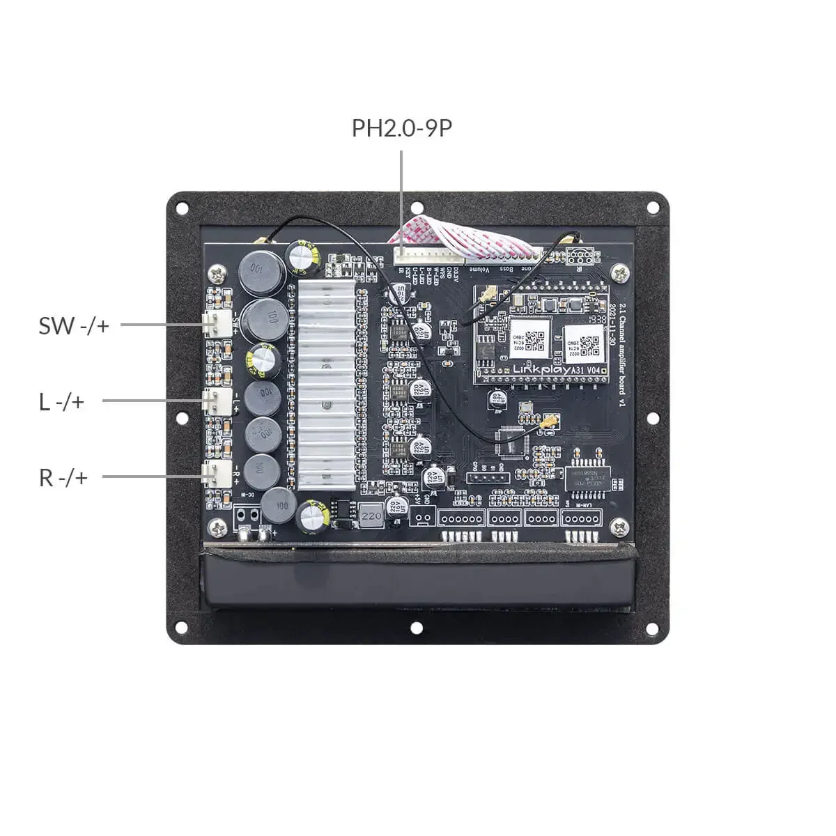 Up2stream Amp 2.1 Bluetooth 5.0 2.1 Channel Power Audio Stereo Subwoofer Amplifier Board 50Wx2+100W Treble Bass Note Tuning AMP