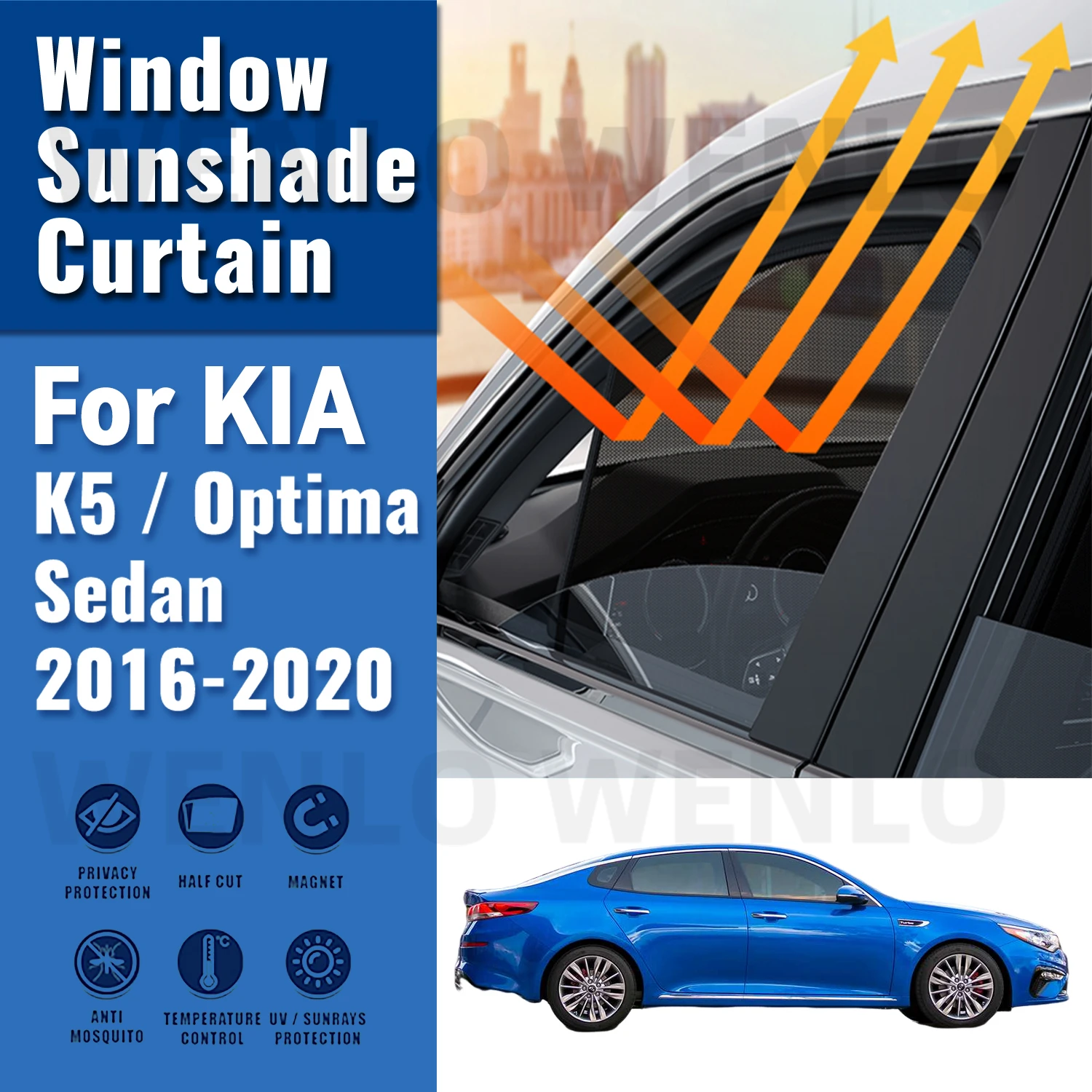 For KIA K5 Optima Sedan 2016 2017 2018 2019 2020 Car Sunshade Magnetic Front Rear Windshield Curtain Side Window Sun Shade Visor