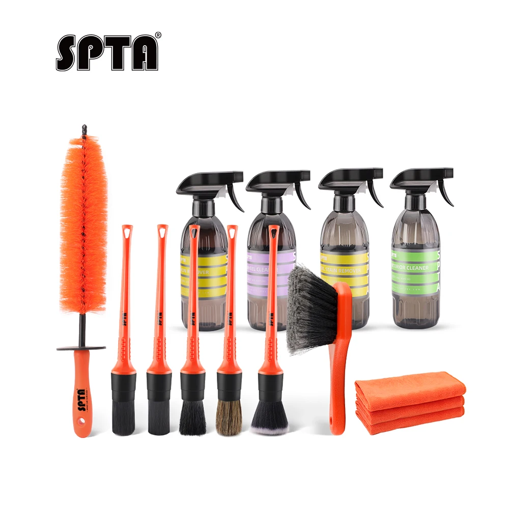 

SPTA 14PCS Car Clean Kits,7 Car Detailing Brush,3 Microfiber Cloth Towel ,4 Car Wheel Iron Remover Cleaner & Leather Oil Cleaner