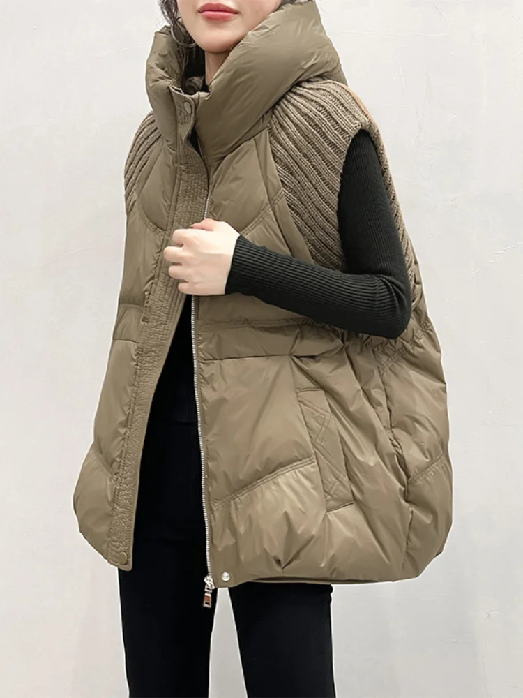 Winter New Clothes for Women White Duck Down Thickened Warm Down Vest Knitted Hooded Sleeveless Lightweight Down Jacket