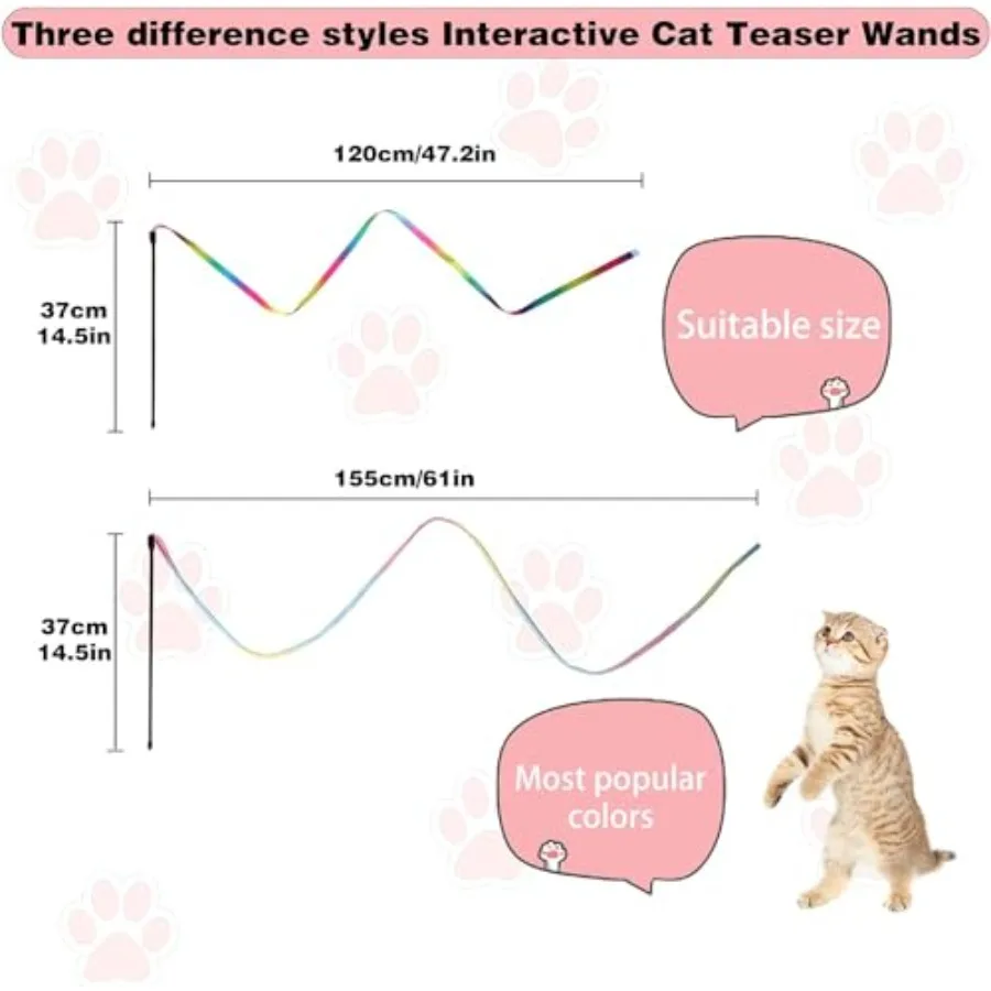 Cat Wand Toys Interactive Kitten Toys for Indoor Cats Colorful Teaser Wand String for Exercise Kitten Stick Kitty Rope Toy Rain