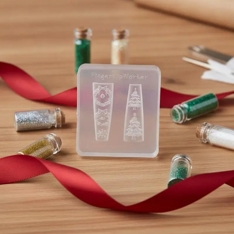1 Stück Schmetterlingsknoten-Schneeflocken-Weihnachtskranz 3D-Maniküre-Silikonform Niedliche Weihnachts-Nagelkunstformen DIY Nagelkunst-Deko – Detail 4