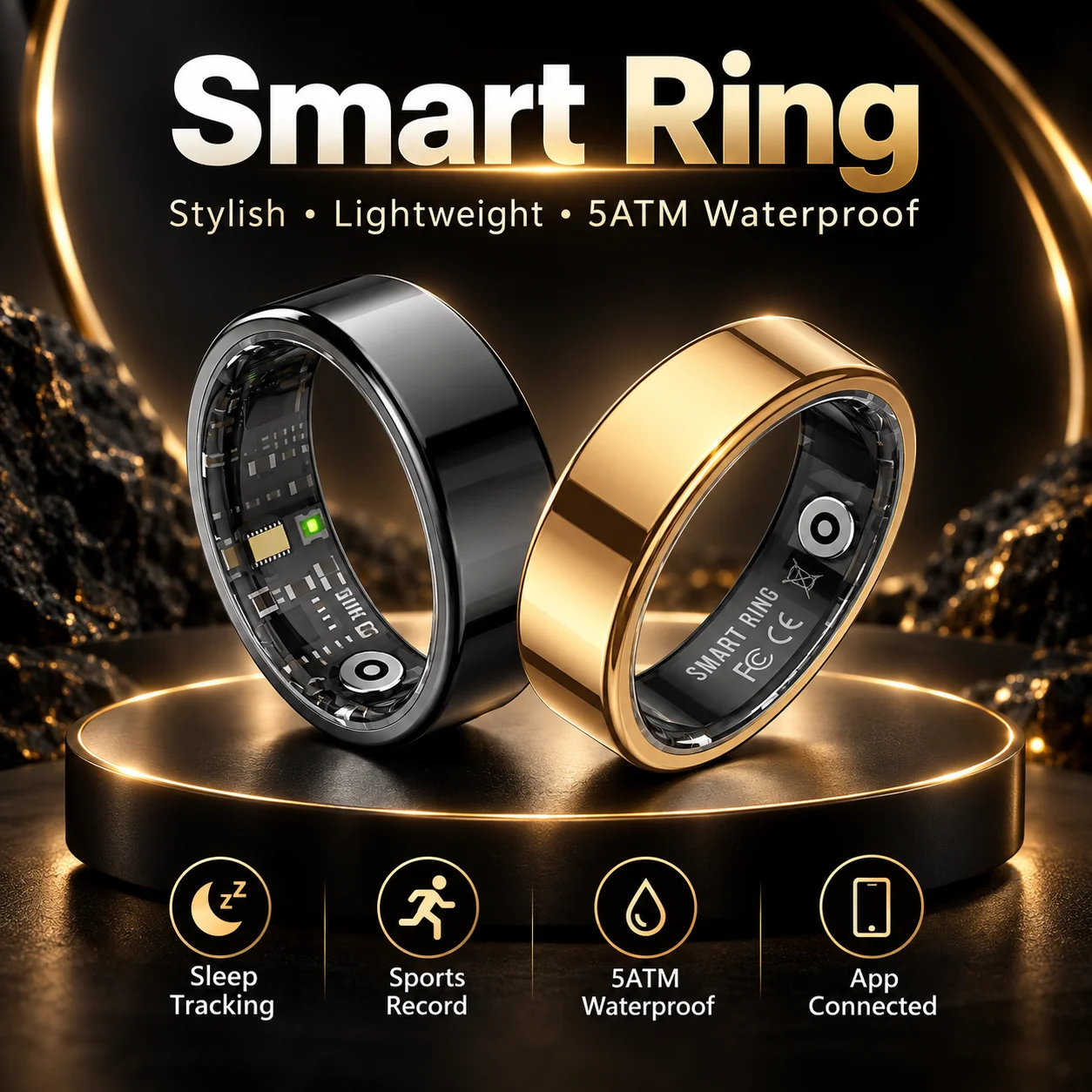 Smart Ring Bluetooth 5.2 Sleep Activity Tracker 5ATM Waterproof Gesture Camera QRing Smart Wearable for Men Women