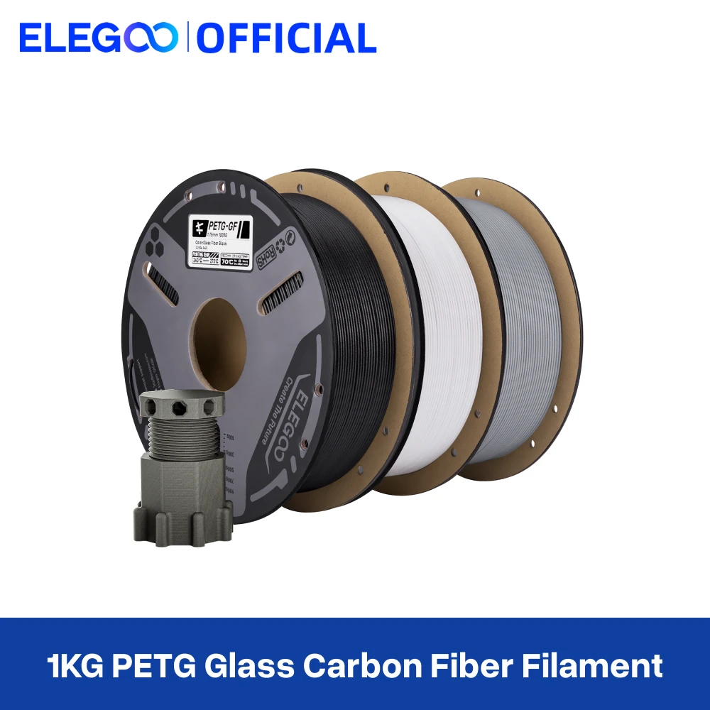 ELEGOO Filamento PETG com Fibra de Vidro 1.75mm Preto 1kg