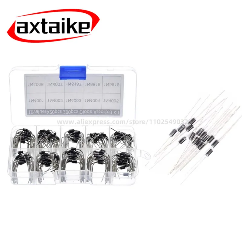 200Pcs Fast Switching Schottky Rectifier Diode Assorted Kit 1N4001 4002 4003 4004 4005 4006 4007 1N5187 1N5818 1N5819  DIP