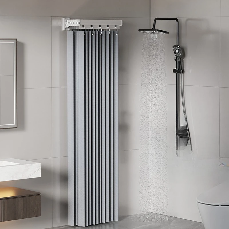 

Foldable Shower Curtain with Suction Cups, No-Drill Waterproof Bathroom Divider, Thickened Wet Dry Separation Screen for Home