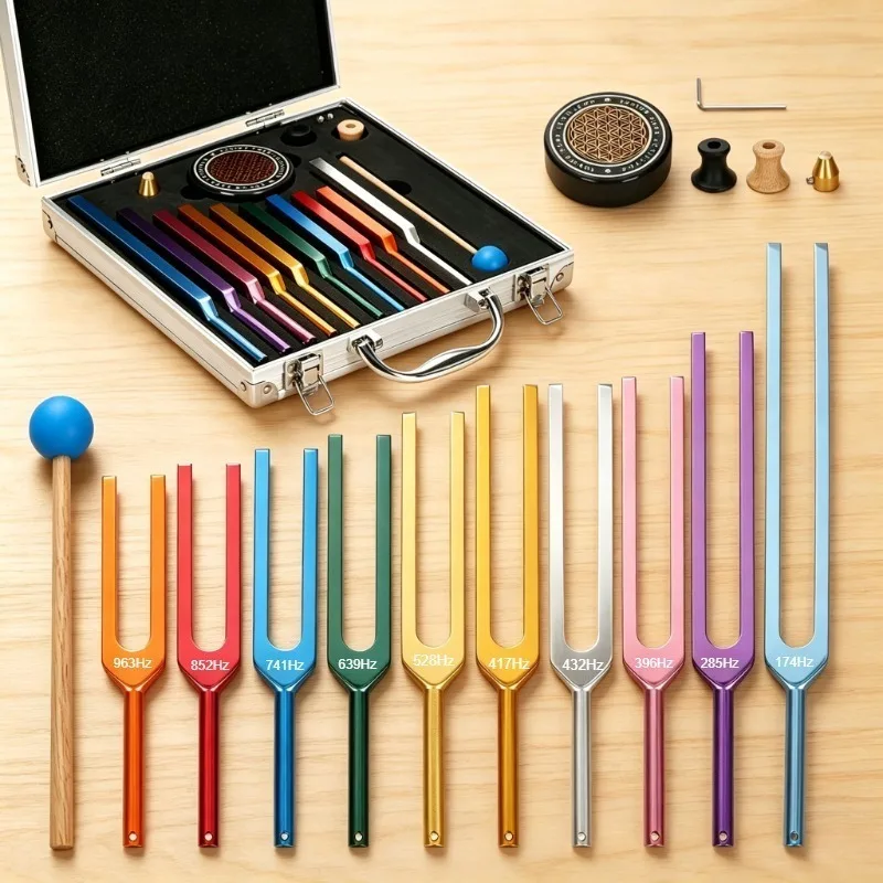Colorful Tuning Fork Set 10Pcs 396/528/639/432Hz Tuning Forks Yoga Sound Healing Meditation Musical Instrument with Storage Box