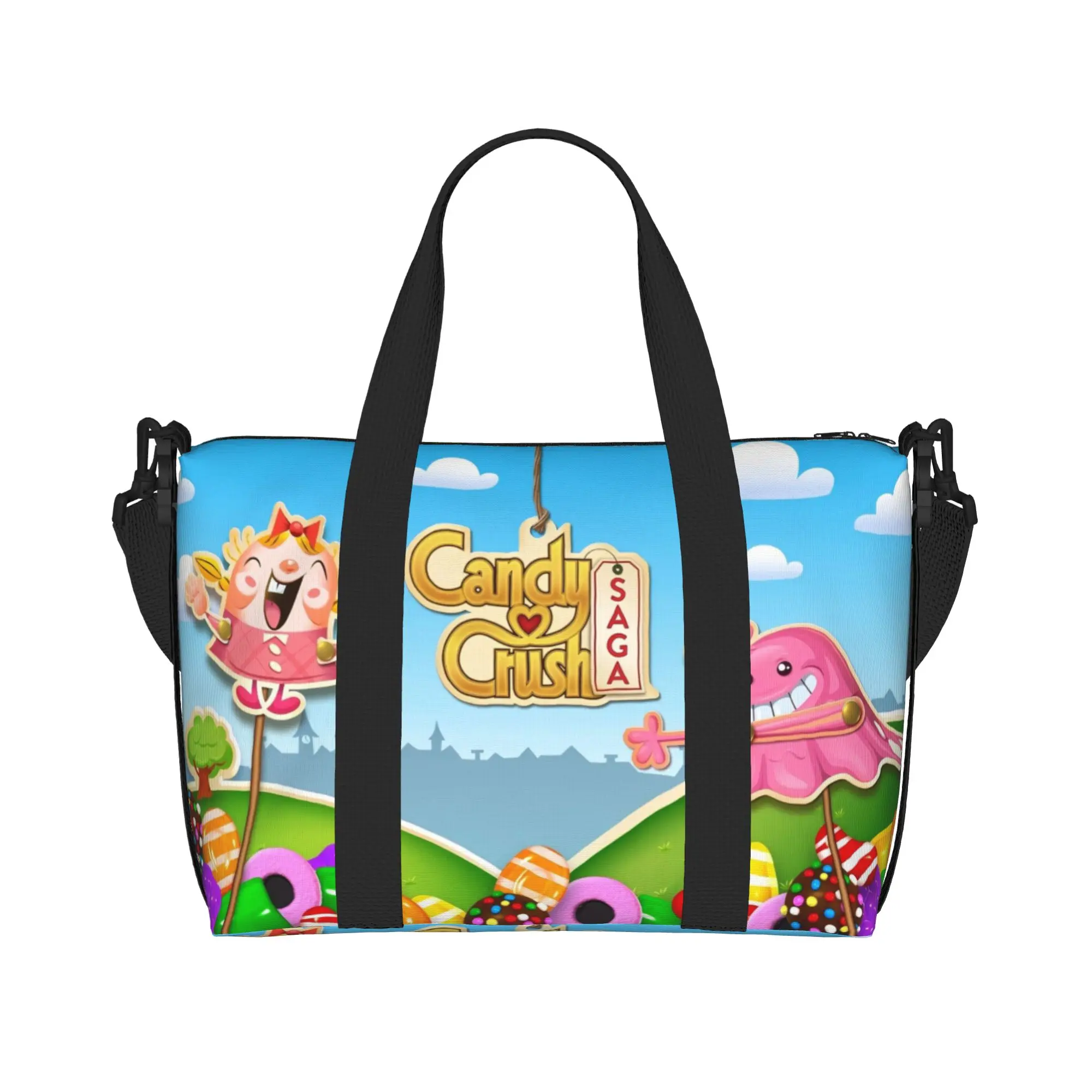 Custom Large C-Candy C-Crush S-Saga Video Game Colorful Tote Bag for Women  Shopper Shoulder Beach Gym Travel Bag