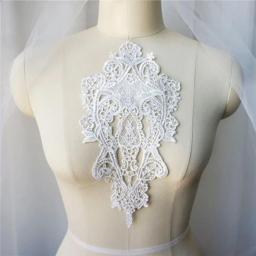 White Embroidered Fabric Appliques Flora Gothic Baroque Gown Collar Sew On Patch For Wedding Decoration Dress DIY