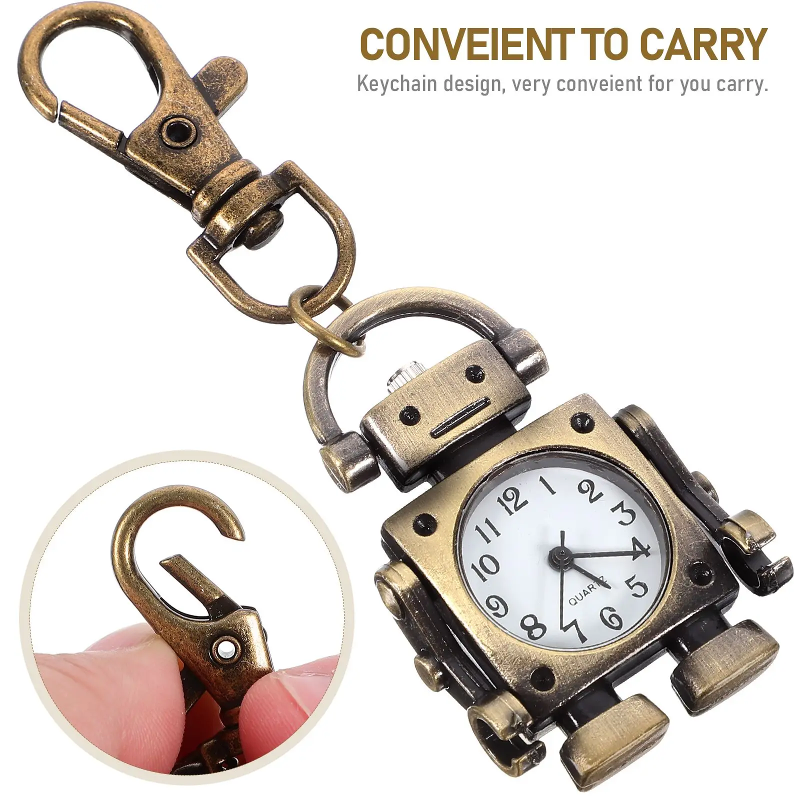 Robot Shaped Pocket Watch Keychain Vintage Clock Pendant Retro Key Ring Handbag Accessory Premium Material Long Term Use