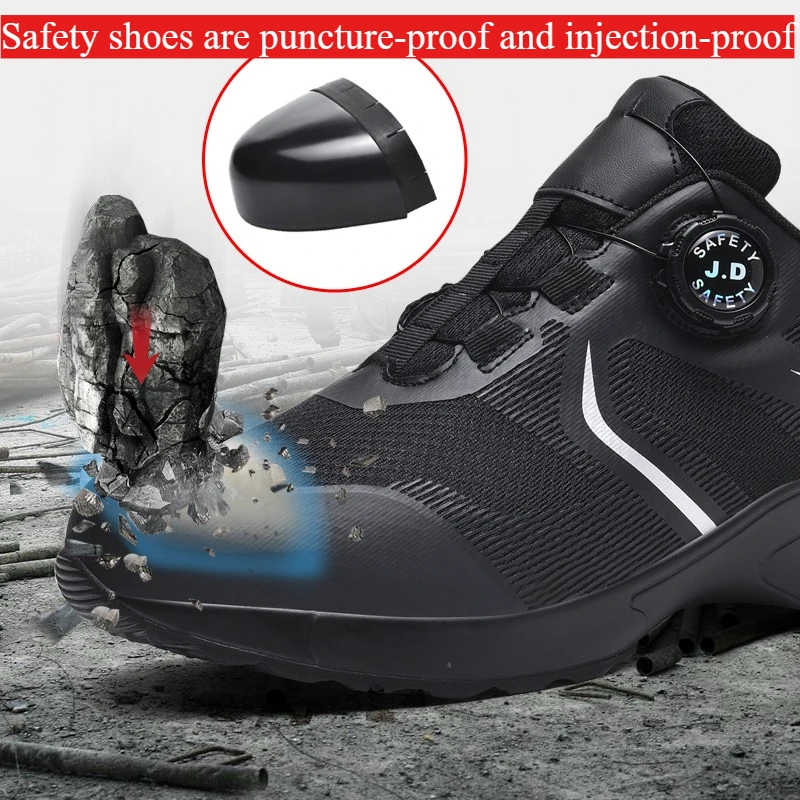 

Rotating Button Safety Shoes Men Anti-smash Anti-puncture Work Shoes Fashion Men Safety Sport Shoes Security Protective BootsMen