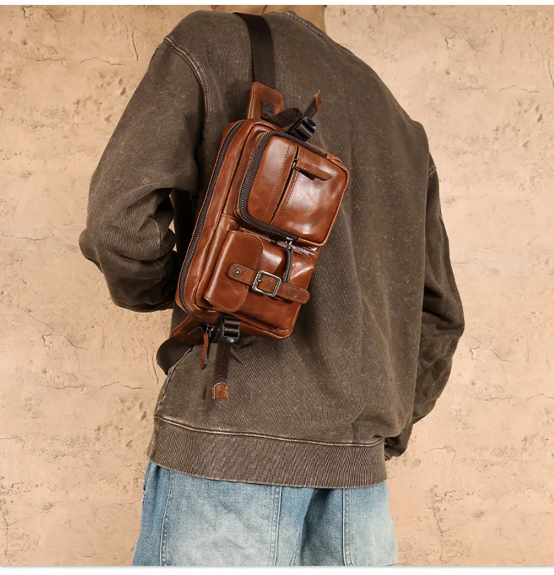 

Head layer cofskin men's diagonal cross chest bag commuting senior multi-function shoulder backpack retro crossbody bag