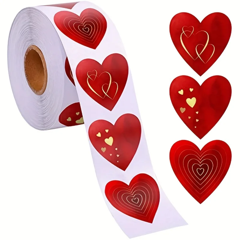 500pcs Large Heart-Shaped Self-Adhesive Stickers With Golden Glitter Accents - Perfect For Holiday Decorations, Gift Labels & Ei