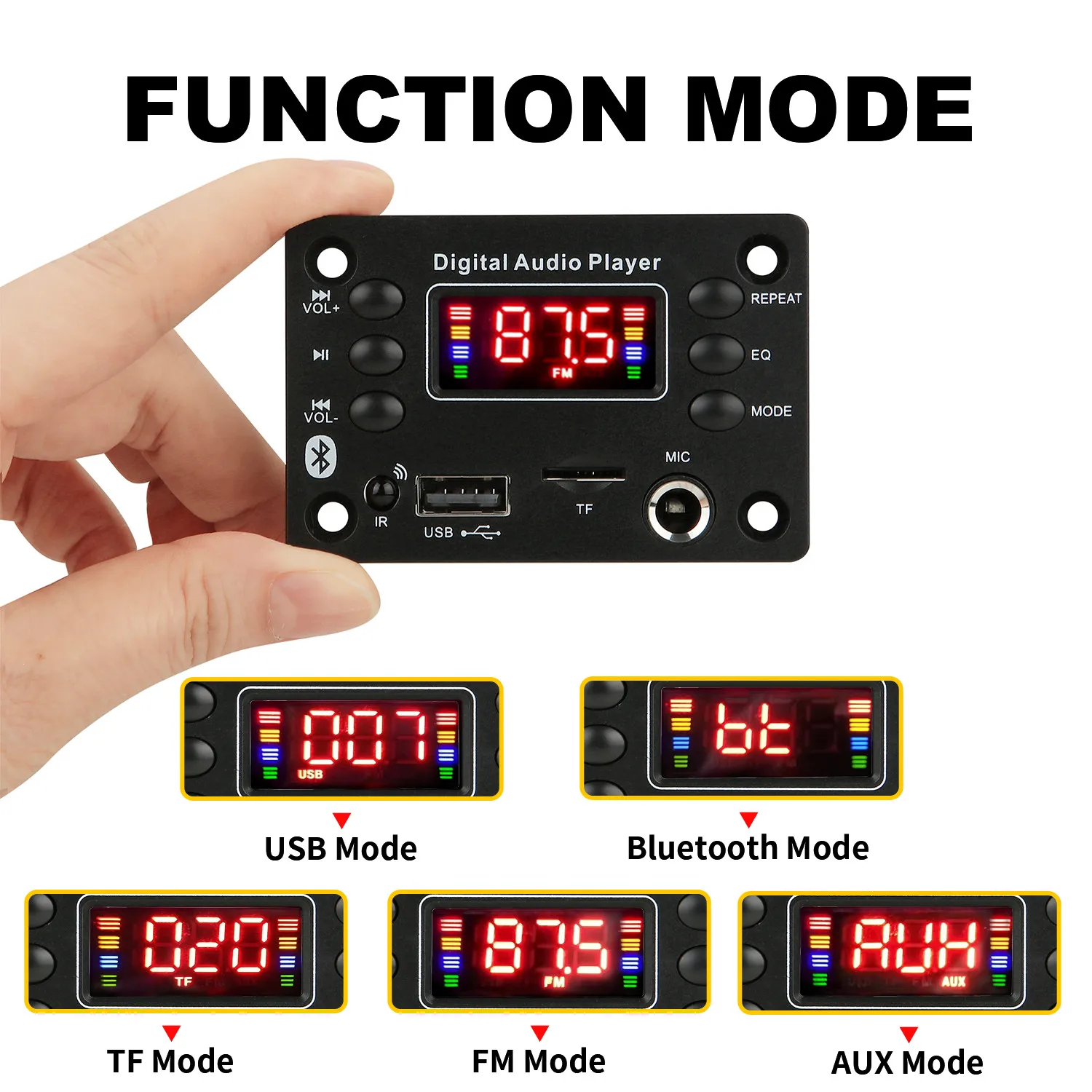 DC 5V 12V Bluetooth 5.0 MP3 WMA WAV APE Decoder Board Hands-free Car Audio Microphone USB TF FM Radio Mp3 Music Player Speaker