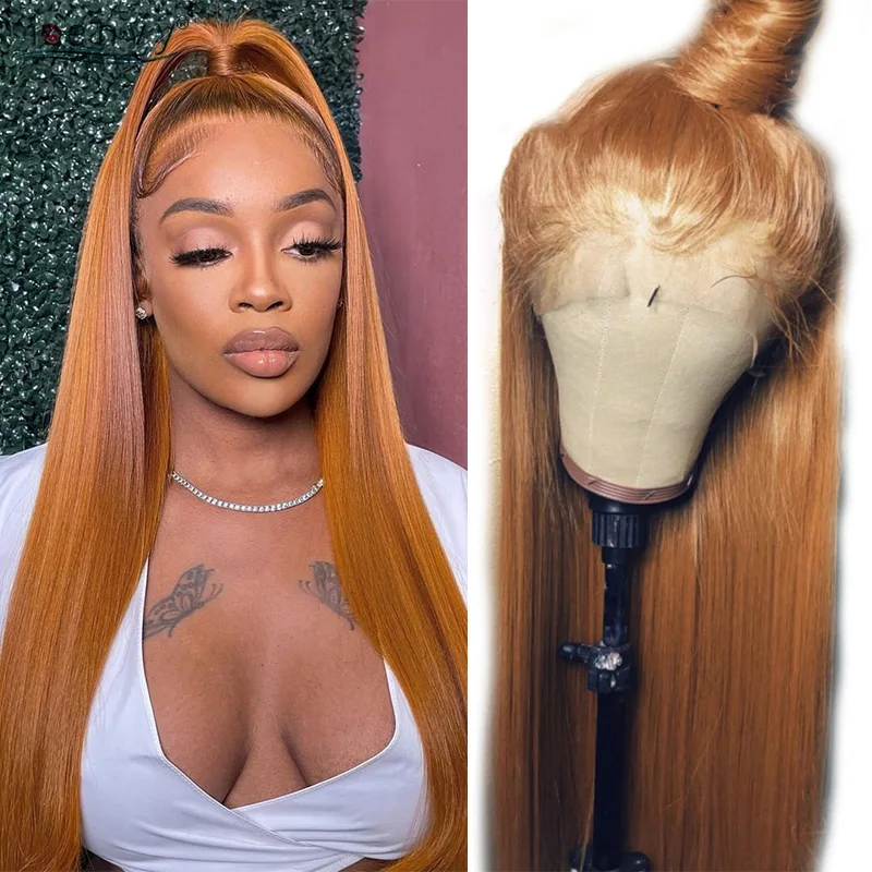 

Ginger Blonde 13X4 Lace Frontal Wig 30 Inch Orange Brown Straight Human Hair Wigs Women Hd Transparent Lace Front Wigs Burgundy