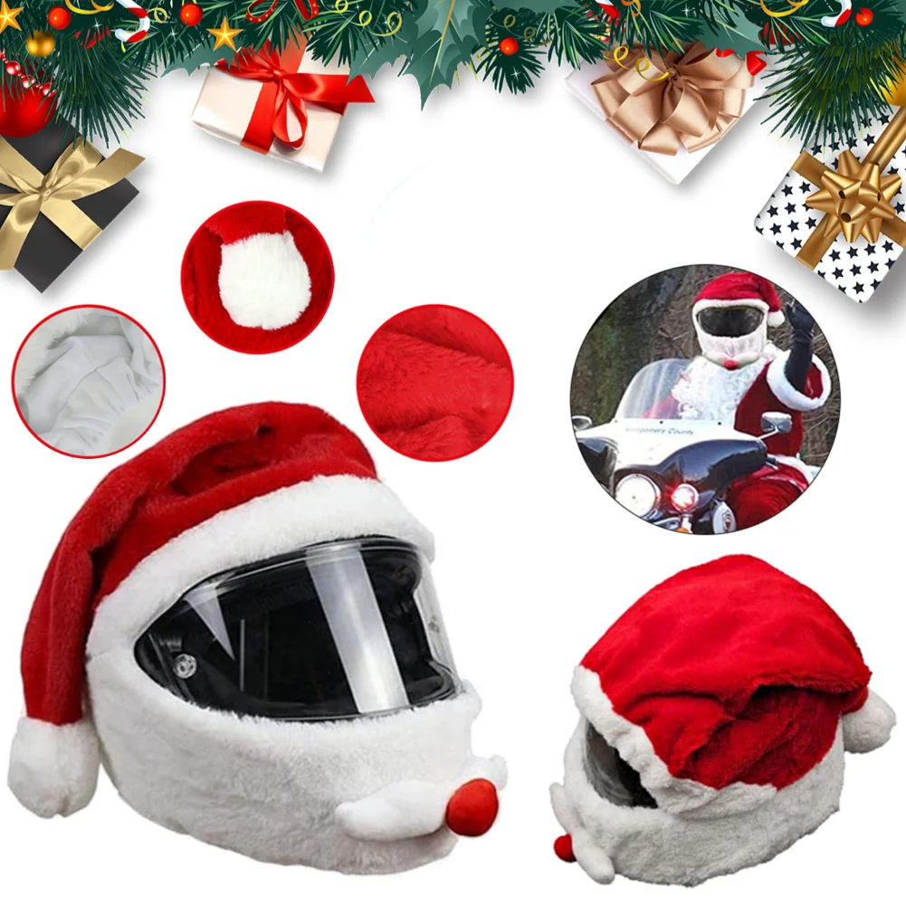 

Christmas Motorcycle Full Helmet Plush Cover Santa Cycling Helmet Cover Santa Claus Racing Cap Merry Christmas Decoration Gift