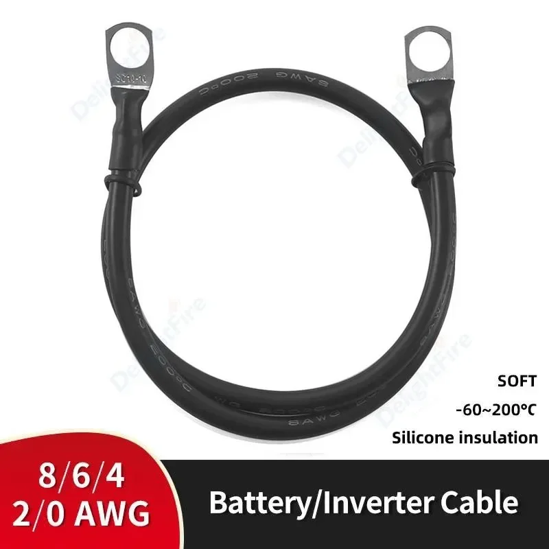 Soft Car Battery Cable Black Silicone wire With Lug M6 M8 M10 Ring Terminal cable 0 6 4 8 AWG Electrical Wiring for Inverter