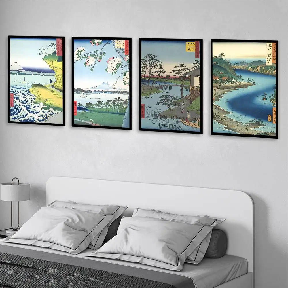 Utagawa Hiroshige Drucke Poster Selbstklebende Kunst Wasserfester Papieraufkleber Kaffeehaus Bar Zimmer Wanddekoration