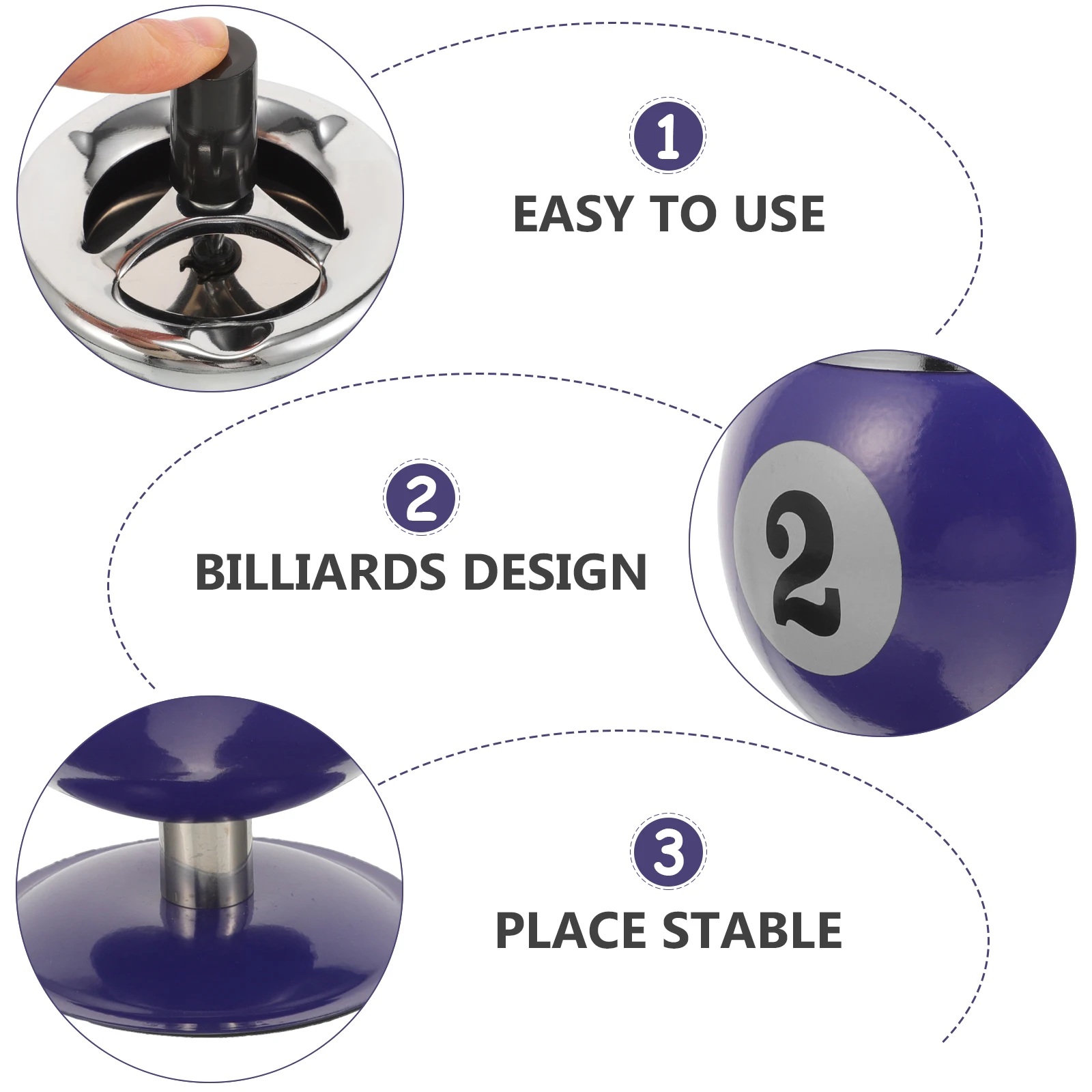 

Automatic Extinguishing Ashtray Stylish Billiards Shaped Smoke Removal Cup Home Office Metal Fireproof High Temperature