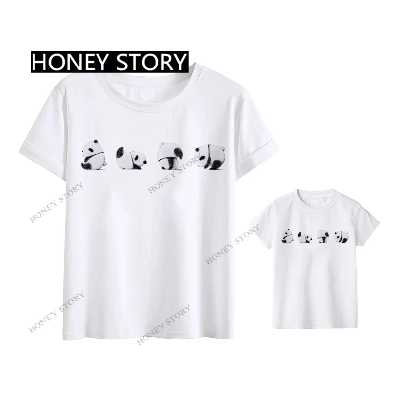 Camiseta de la familia de Panda para hombres, mujeres y niños, Camiseta con estampado de Panda blanco y negro, ropa para niños y niñas, camiseta de verano