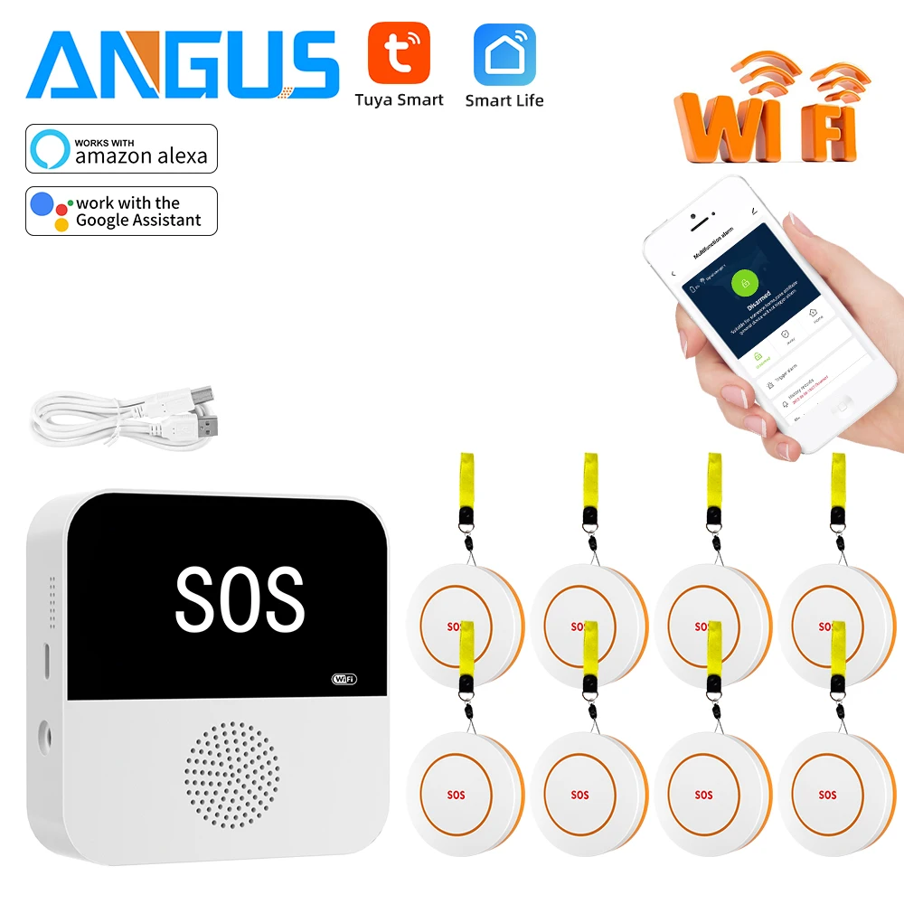 Angus Wireless SOS Button for Emergencies Smart Call For Help Security Panic Emergency Button with 433MHz Home Alarm System