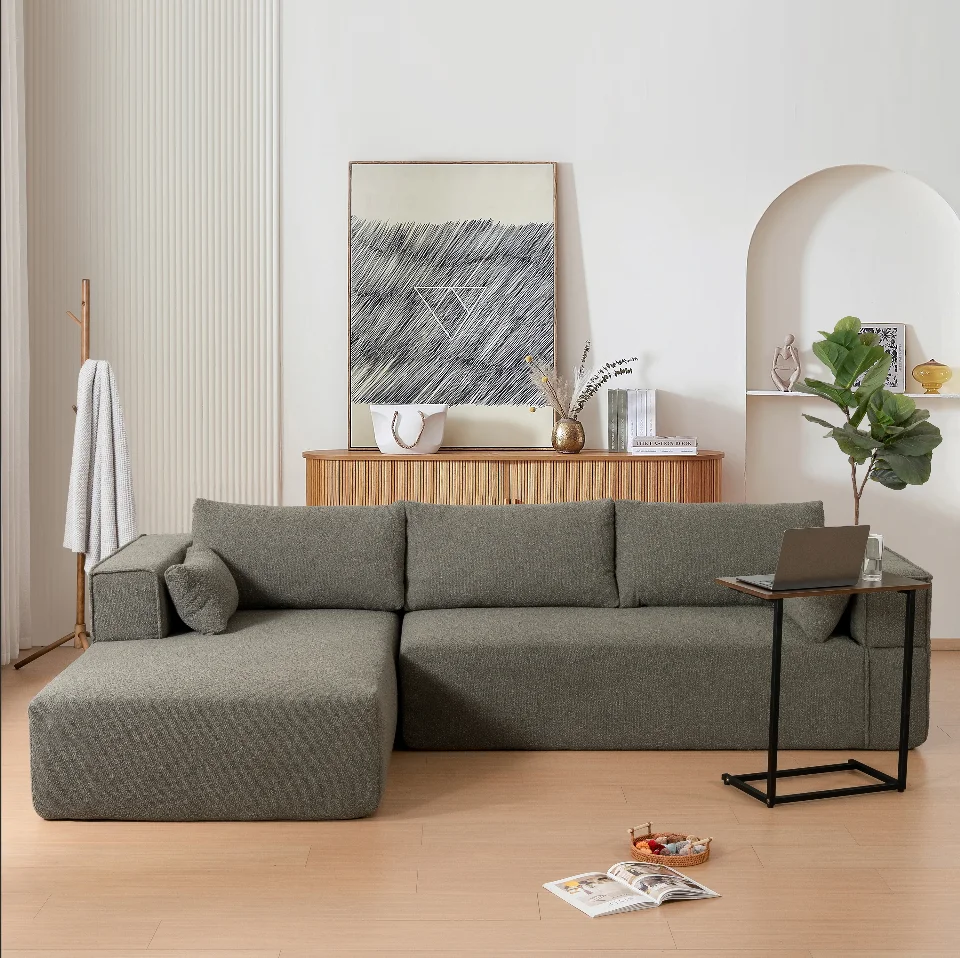 

！@Modern Minimalist Contemporary Modular Sectional Sofa Set L-Shape Upholstered Fabric Couch for Living Bedroom Apartment Hotel