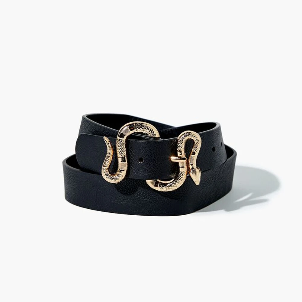 Pipa Bella by Nykaa Fashion Black Faux Leather Serpent Buckle Belt, Black, Free Size