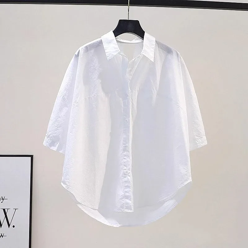 Blusa con espalda descubierta para mujer, camisa informal de manga corta con cuello de Polo, botones, pliegues sueltos, moda de verano