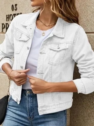 

Slim Fit Long Sve Denim Jaet Turn-down Collar Street Sle Loose Fit Single Piece Regular Length Button Closure Pure Color