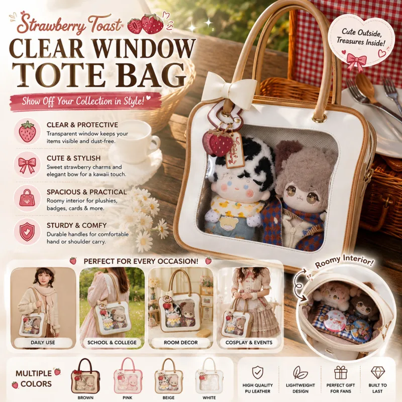 Women Handbag Y2K Cute Toast Itabag With Bowknot, Clear Window Display, Bag Shoulder Crossbody Kawaii, Gift For Girls Gift New