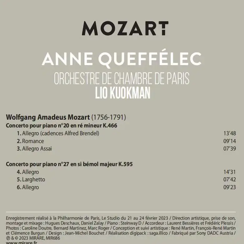 الكلاسيكية آن كوفيليك الموسيقى CD موزارت البيانو كونكتوس رقم 20 ك 466 ورقم 27 K595 ألبوم الموسيقى سجل تأثيري صندوق المسارات الصوتية هدية #3